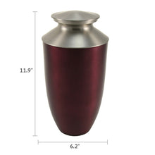 Ruby Red Aluminum & Brass Brushed Silver Lid Adult Cremation Urn - Dimensions