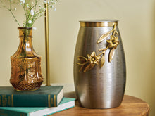 Pewter & Bronze Stainless Steel Large Urn with Lily Design - Lifestyle