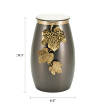 Slate & Bronze Stainless Steel Adult Cremation Urn with Leaf Design - Dimensions