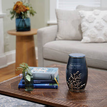 Moonlight Blue & Pewter Stainless Steel Adult Cremation Urn with Coral Design - Lifestyle