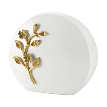 White & Brass Aluminum Adult Cremation Urn with Cherry Blossom Design