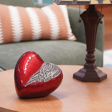 Red Aluminum Pewter Wing Heart Cremation Urn - Lifestyle