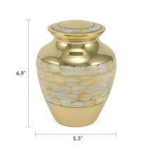 Brass Mother of Pearl Large Pet Cremation Urn - Dimensions