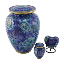 Blue Cloisonné Peony & Chrysanthemum Keepsake Urn - Size