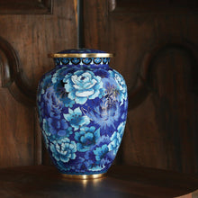 Blue Cloisonné Peony & Chrysanthemum Adult Cremation Urn - Lifestyle