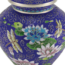 Royal Blue Cloisonné Lily & Dragonfly Adult Cremation Urn - Artistic