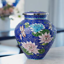 Royal Blue Cloisonné Lily & Dragonfly Adult Cremation Urn - Lifestyle