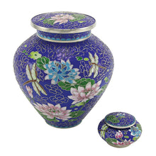 Royal Blue Cloisonné Lily & Dragonfly Adult Cremation Urn - Size