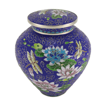 Royal Blue Cloisonné Lily & Dragonfly Adult Cremation Urn