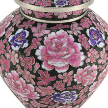 Black Cloisonné Adult Cremation Urn with Pink Floral Design - Artistic