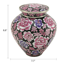 Black Cloisonné Adult Cremation Urn with Pink Floral Design - Dimensions