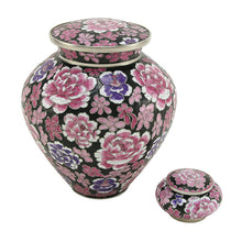 Black Cloisonné Adult Cremation Urn with Pink Floral Design - Size