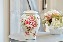 Ivory Ceramic Pink Rose Bouquet Adult Cremation Urn - Lifestyle
