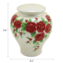Pearl Glazed Ceramic Red Roses Adult Cremation Urn - Dimensions