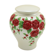 Pearl Glazed Ceramic Red Roses Adult Cremation Urn