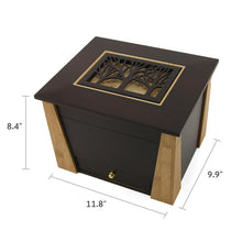 Dark Cherry Bamboo Adult Cremation Urn with Tree Design - Dimensions