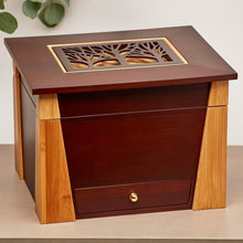Dark Cherry Bamboo Adult Cremation Urn with Tree Design - Lifestyle