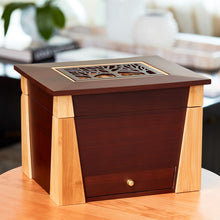 Dark Cherry Bamboo Adult Cremation Urn with Tree Design - Lifestyle