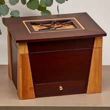 Dark Cherry Bamboo Adult Cremation Urn with Dove Design - Lifestyle
