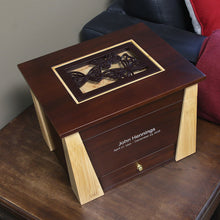 Dark Cherry Bamboo Adult Cremation Urn with Butterfly Design - Lifestyle