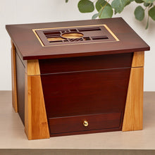 Dark Cherry Bamboo Adult Cremation Urn with Geometric Design - Lifestyle