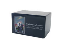 Navy Blue Gloss MDF Box Adult Cremation Urn - Photo Print