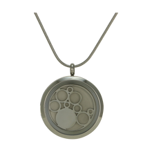 Pewter Round Hinged w/ Pewter Circles, Stainless Steel Cremation Necklace
