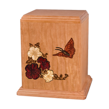 Wooden Cremation Urn with Butterfly Inlay Design