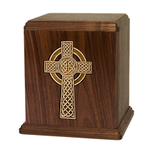 Wooden Cremation Urn with Celtic Cross Inlay Design
