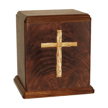 Wooden Cremation Urn with Cross Inlay Design