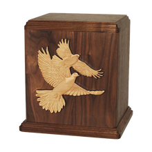 Wooden Cremation Urn with Dove Inlay Design