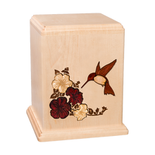 Wooden Cremation Urn with Hummingbird Inlay Design