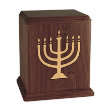 Wooden Cremation Urn with Menorah Inlay Design