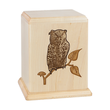 Wooden Cremation Urn with Owl Inlay Design