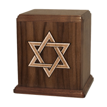Wooden Cremation Urn with Star of David Inlay Design