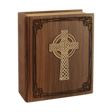Wooden Book-Style Cremation Urn with Celtic Cross Design