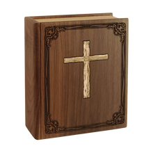 Wooden Book-Style Cremation Urn with Cross Design