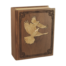 Wooden Book-Style Cremation Urn with Doves Design