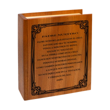Wooden Book-Style Cremation Urn with Spanish Lords Prayer Design