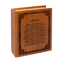 Wooden Book-Style Cremation Urn with Spanish Psalm 23 Design