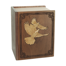 Wooden Book-Style Companion Cremation Urn with Doves Design
