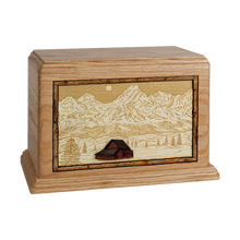 Wooden Cremation Urn with Grand Tetons 3d Inlay Design