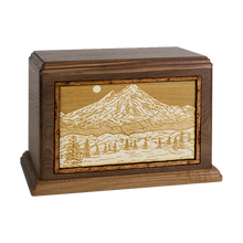 Wooden Cremation Urn with Mt. Baker 3D Inlay Design | Funeral.com, Inc.