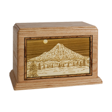 Wooden Cremation Urn with Mt. Hood 3D Inlay Design
