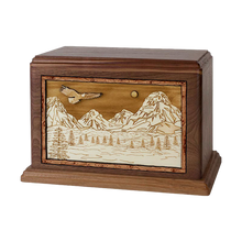 Wooden Cremation Urn with Mountain Splendor Eagle 3d Inlay Design