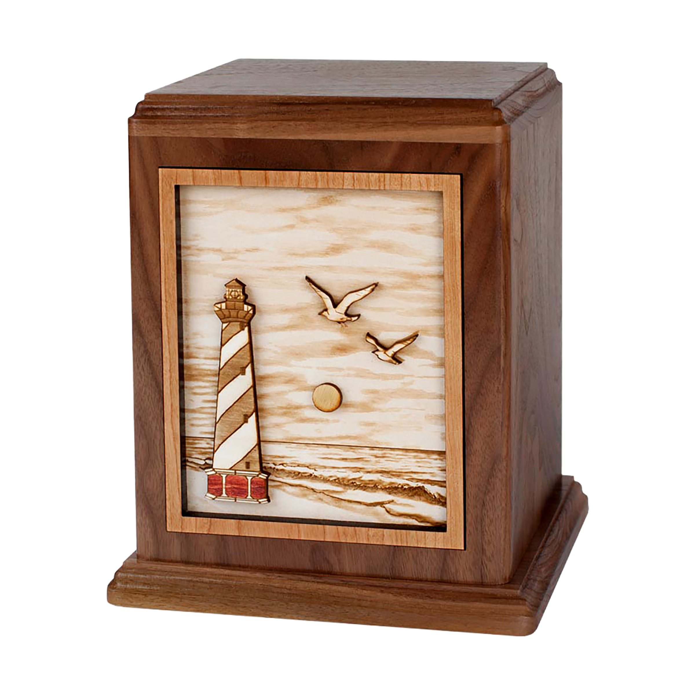 Wooden Cremation Urn with Cape Hatteras Lighthouse 3D Inlay Design ...