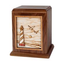 Wooden Cremation Urn with Cape Hatteras Lighthouse 3D Inlay Design