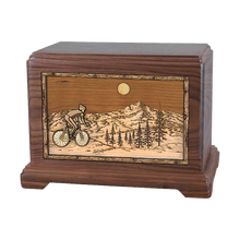 Wooden Hampton Style Cremation Urn with Bicycle 3D Inlay Design