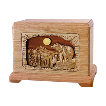 Wooden Hampton Style Cremation Urn with High Country Haven 3D Inlay Design
