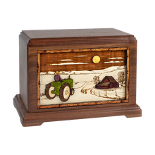 Wooden Hampton Style Cremation Urn with Farm & Tractor 3D Inlay Design